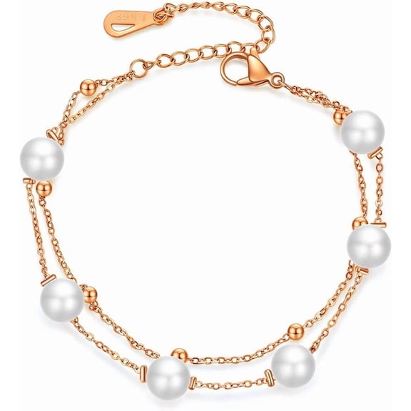 Stainless Steel Faux Pearl Chain Style Beaded Party Holiday Bracelet
