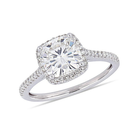 2 Carat T.G.W. Moissanite and 1/4 Carat T.W. Diamond 14kt White Gold Halo Engagement