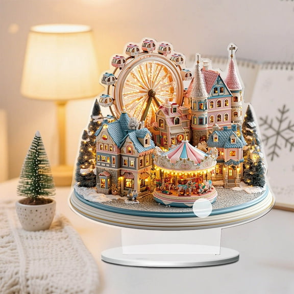 Christmas Tabletop Decorations Christmas City Ornament 2D Acrylic Ferris Wheel Tabletop Decor Gift Centerpieces for Table Christmas Decoration Gingerbread House for Desktop Party Supplies