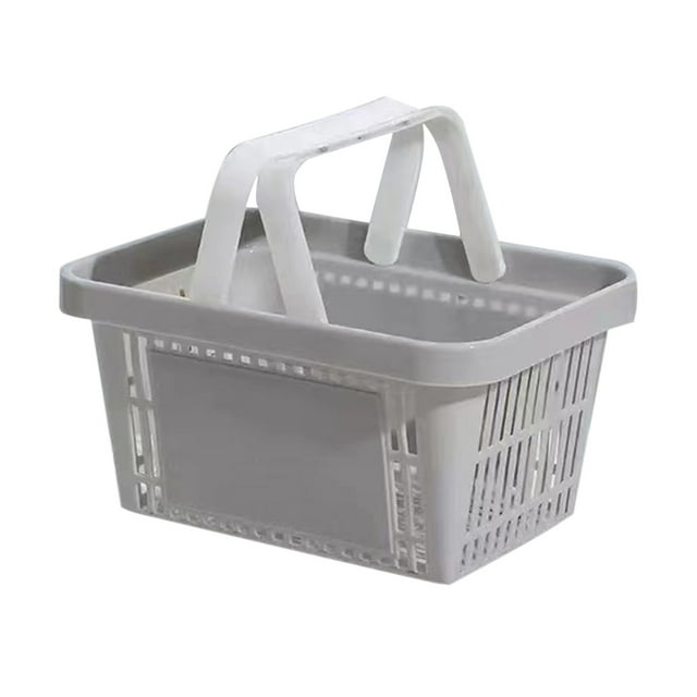 Grey Plastic Shopping Basket With Handle Foldable Storage Organizer For Grocery Market Store Retail Thrift Convenience 9.64X7.04X5.11 Inch