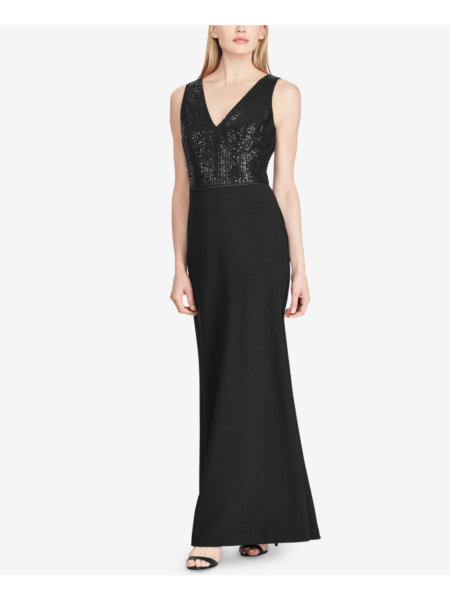 Ralph Lauren - RALPH LAUREN Womens Black Sequin Jersey Gown Sleeveless ...