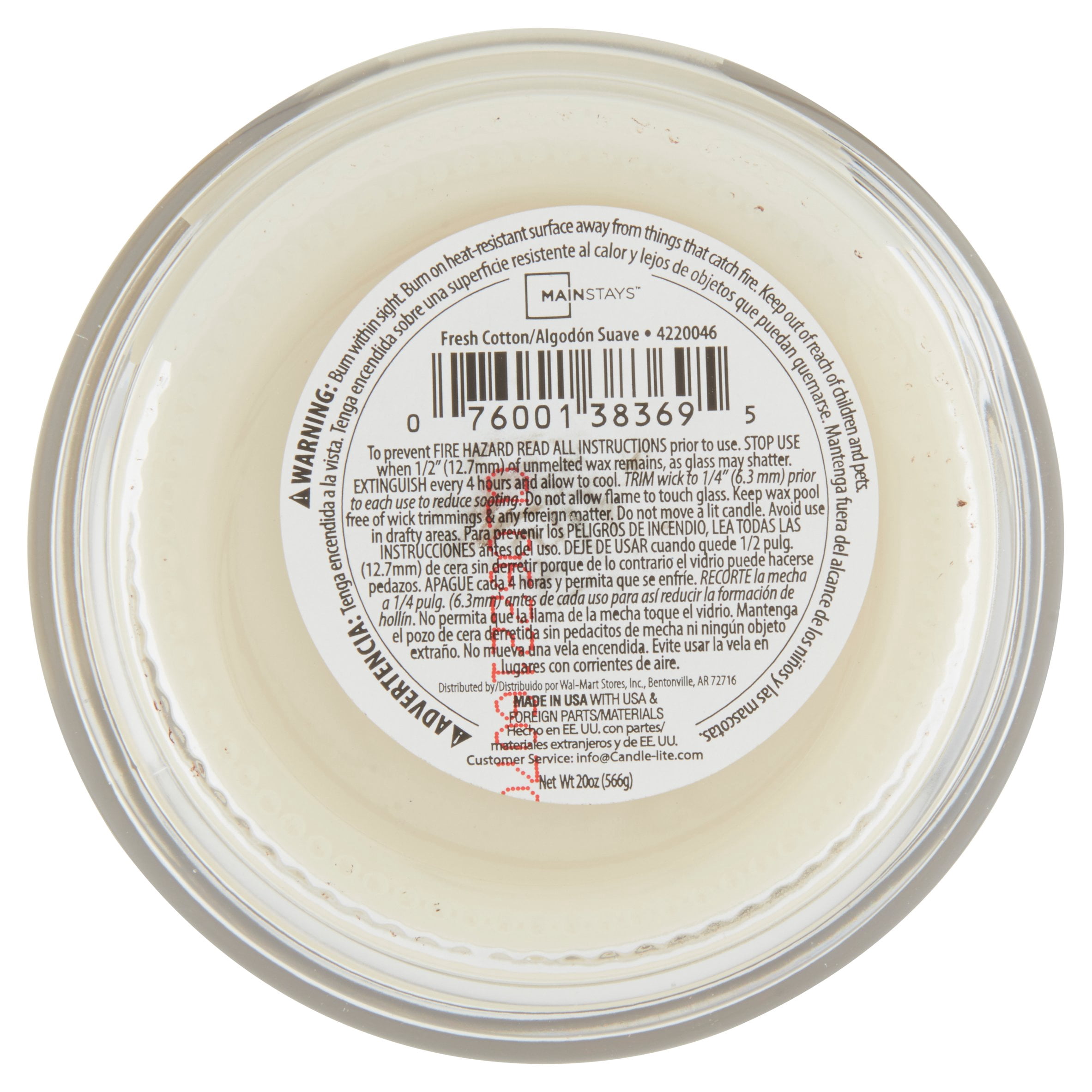 Mainstays Fresh Cotton Single-Wick Jar Candle, 20 oz.
