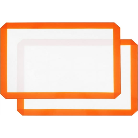 Silicone Baking Mat, 2 Pack Non-Stick Food Grade Silicone Mat for Baking, Reusable Heat Resistant Half Sheet Baking Mat for Cookies Macarons Bread Pastry (16.5"x11.6", Orange)