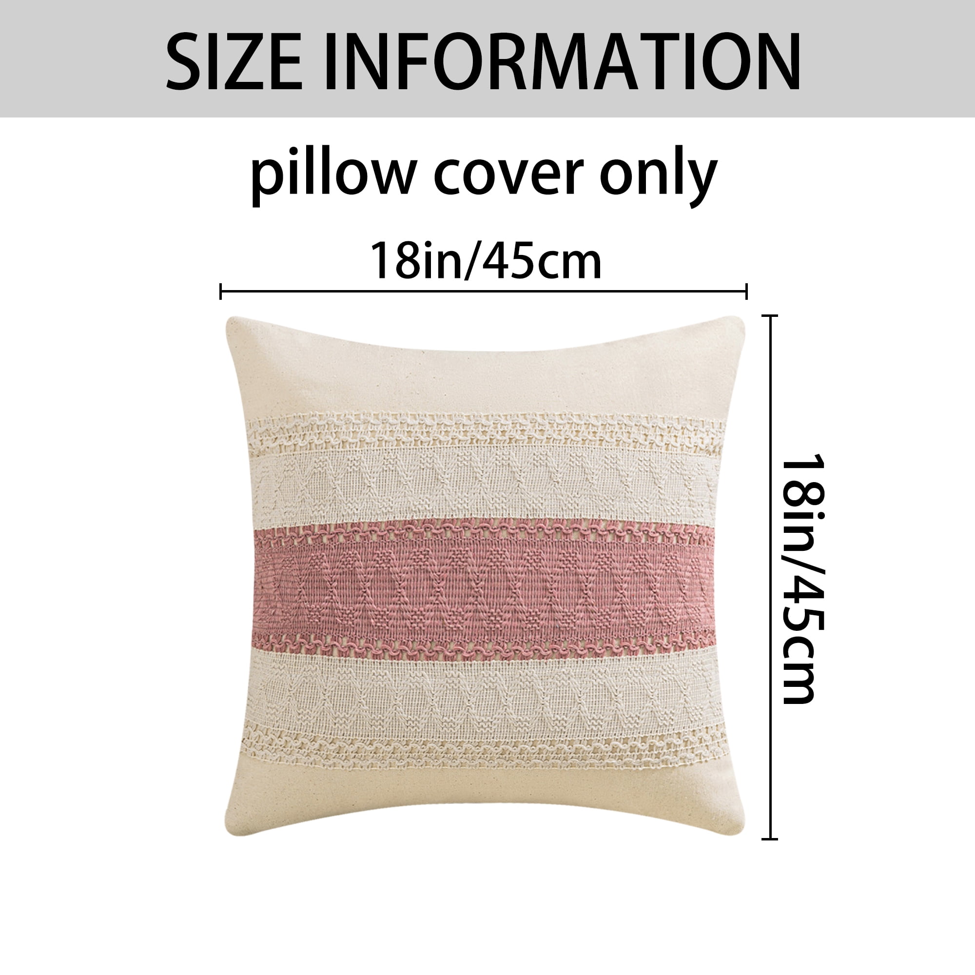Unique Bargains 2Pcs Geometry Weave Throw Pillow Covers for Sofa Pink 18" x 18"