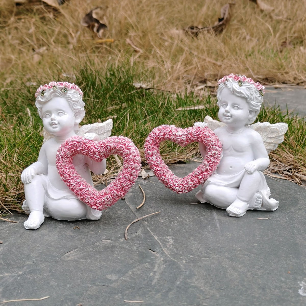 Cute Cherubs Angels Ornament Gift Love Heart Rose Figurine Statue Home Decor 