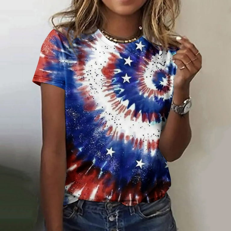 Yyeselk American Flag Tie Dye Shirt Women 4th of July Patriotic