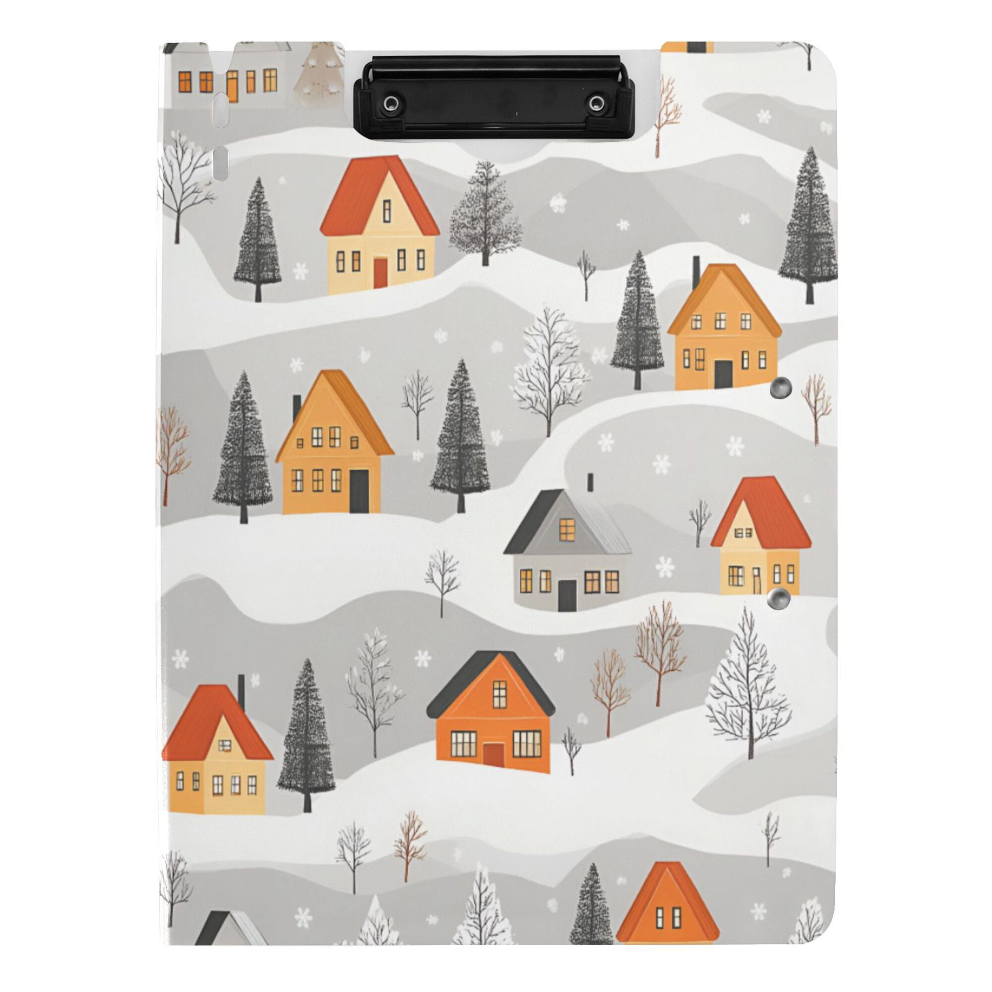 FORMRS A4 Clipboard Folder with Pen Holder Horizontal Foldable School Office Binder, Orange Snow Houses