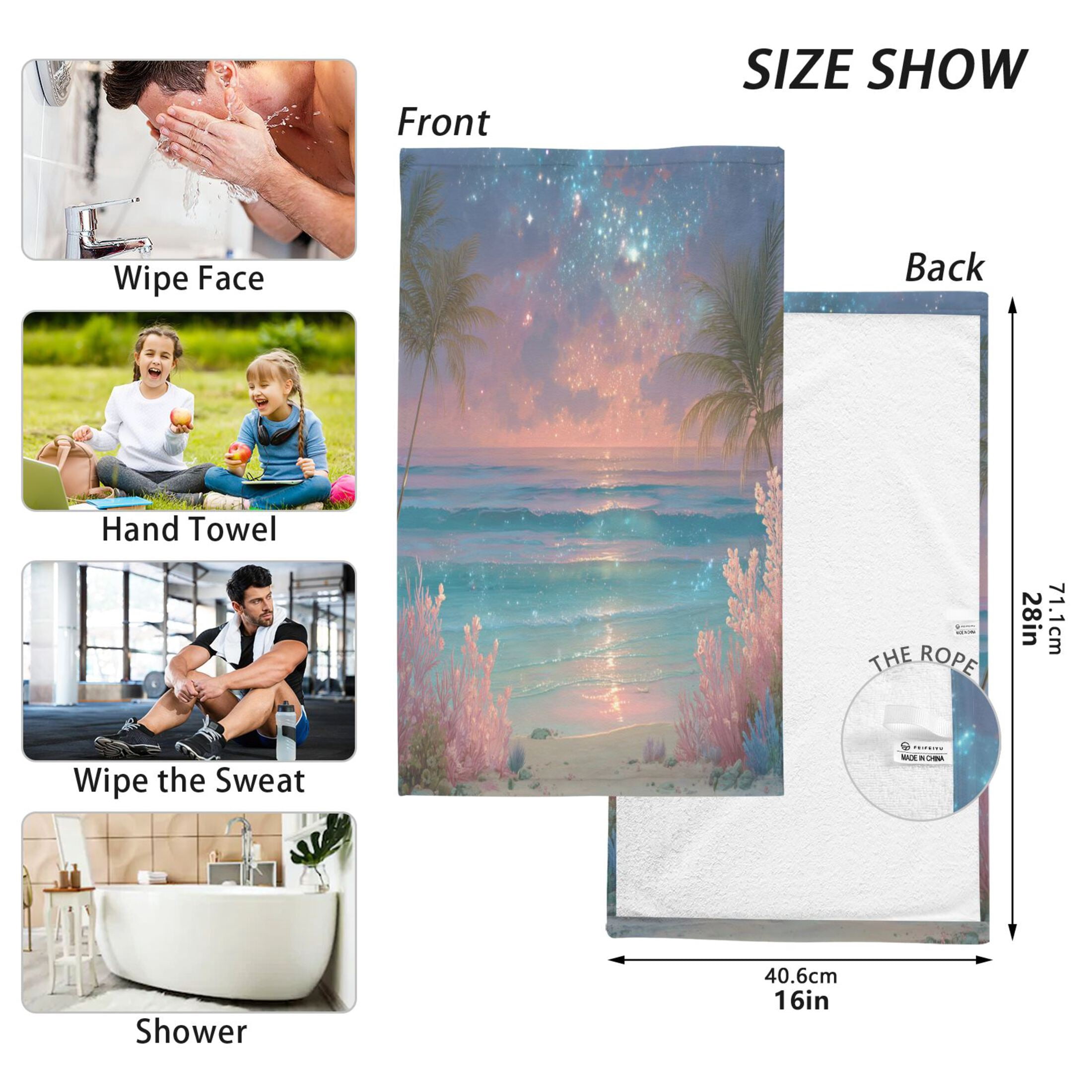 2 Pieces of Cotton Towel Face Towel Set Hand Towel Bath Towel Cotton Bath Towel Sets Tropical Beach Sunset