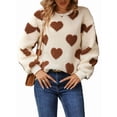 thumbnail image 3 of Women'S Plush Heart Print Loose Long Sleeve Round Neck Pullover Sweatshirt Fall Winter Outfits Khaki Love XXL, 3 of 9