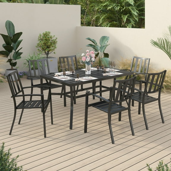 Sophia & William 7 Piece Outdoor Patio Dining Set Metal Stackable Chairs and Table Furniture Set