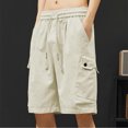 thumbnail image 2 of ZyeKqe Cargo Shorts for Men Drawstring High Waisted Sweat Shorts Wide Leg Hiking Shorts, 2 of 7