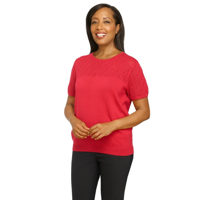 Alfred Dunner Womens Solid Short Sleeve Sweater
