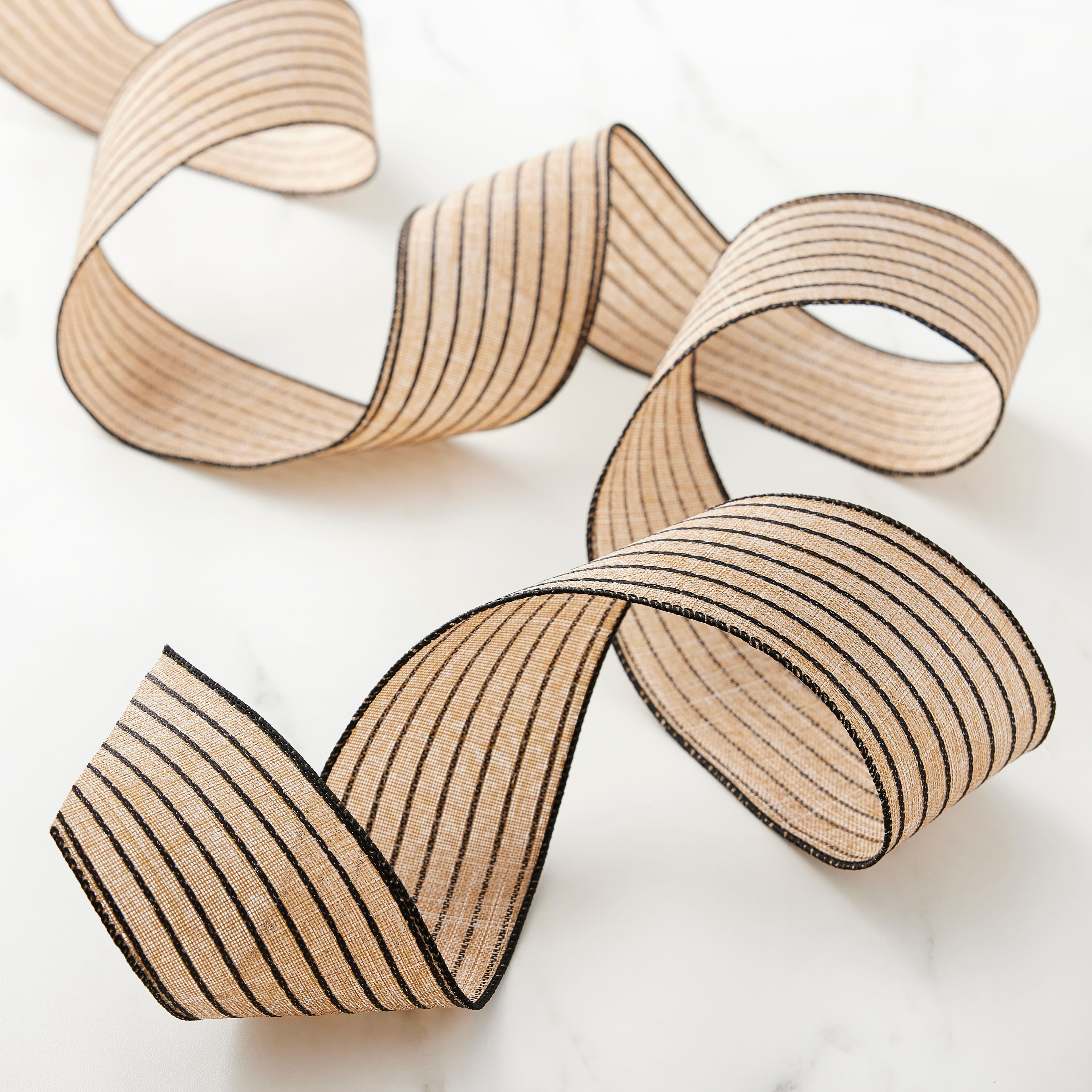 12 Pack: 2.5" x 25ft. Faux Linen Wired Pinstripe Ribbon by Celebrate It