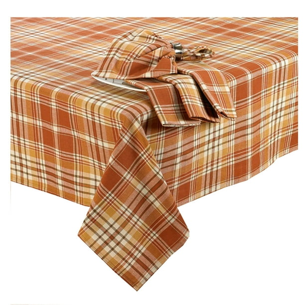 Fall Tablecloth Pumpkin Rust, Gold, Brown Jacob Plaid Cotton Fabric (60