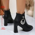 thumbnail image 4 of Lovzfmll Ankle Boots for Women, Plus Size Chunky Pointed Toe Metallic, Mid Heel Pointy Toe Chelsea Leather Boots Casual Black Boots, 4 of 9