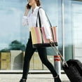 thumbnail image 5 of FORMRS Canvas Laptop Tote Bag for Women with 15.6" Computer Compartments Shoulder Handbag, Pink and Yellow Striped Pattern, 5 of 7