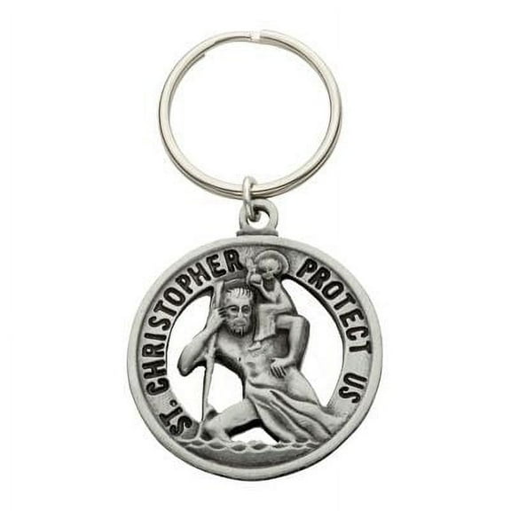 Extel Pewter Round Pierced St. Christopher, Patron Saint of Travelers Key Chain