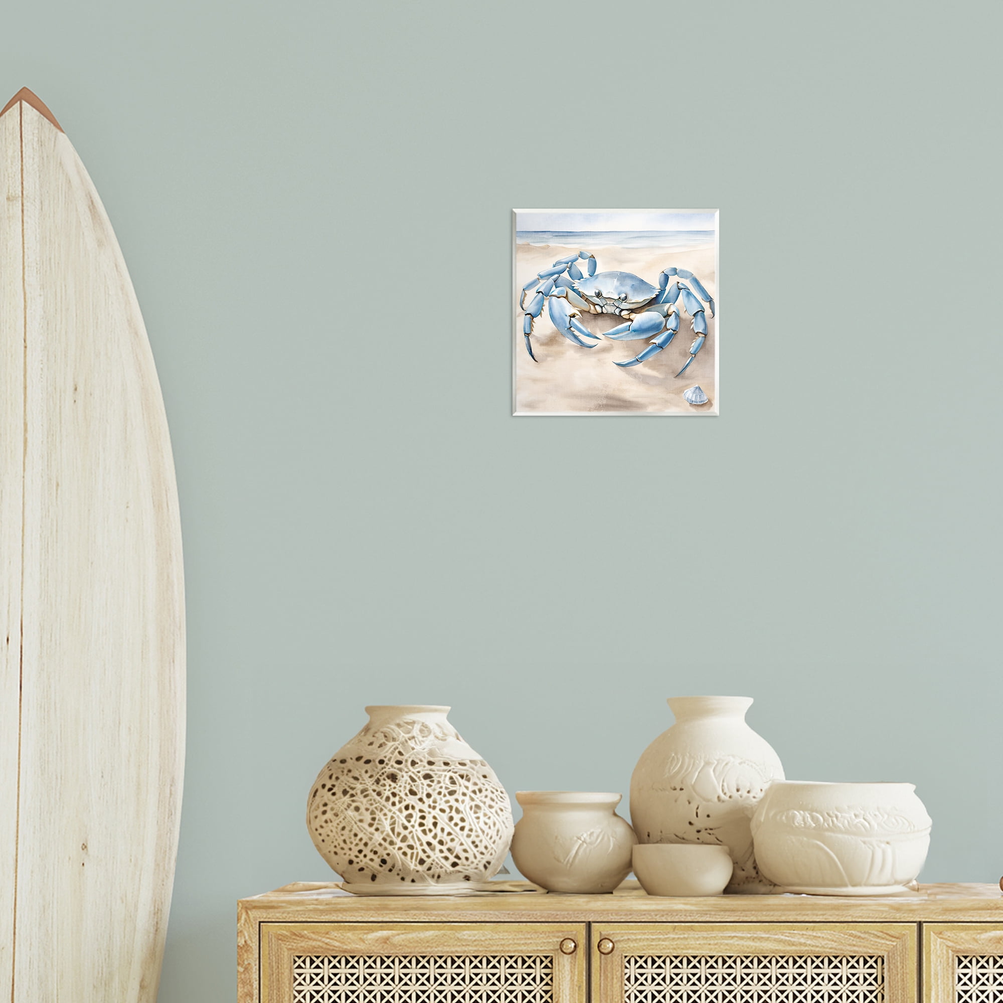 Stupell Industries Blue Crab on Beach Animals & Insects Painting Unframed Art Print Wall Art, 12 x 12