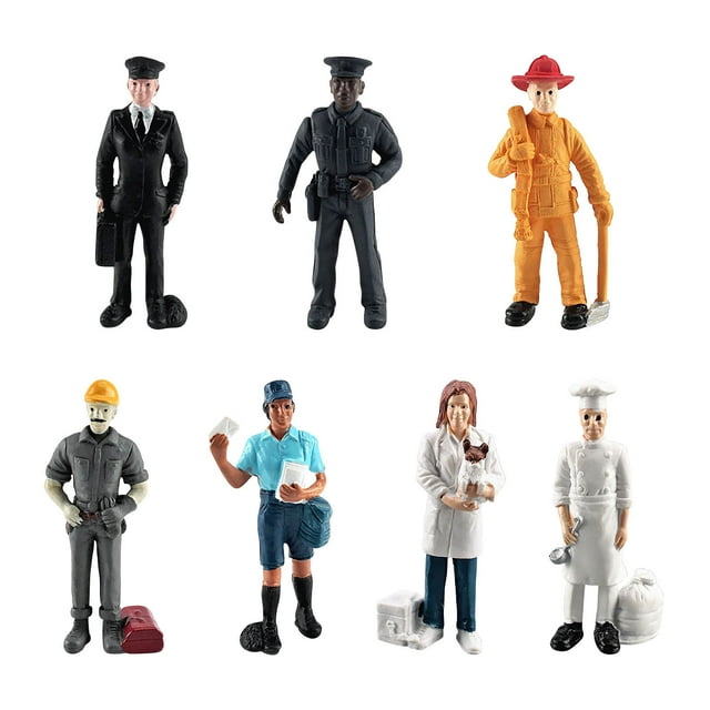 DPTALR 7Pcs/Set Decorative Colorful Baker Policeman Figurine Hand Painted Funny Miniature Accessories Fireman Policeman Model
