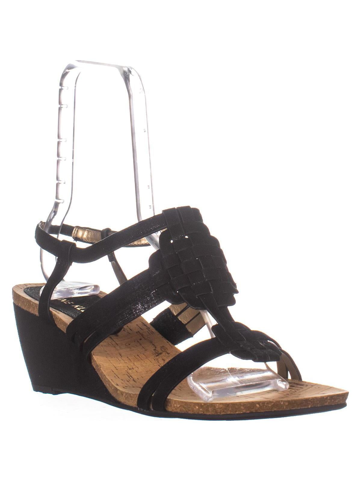 anne klein black wedge sandals