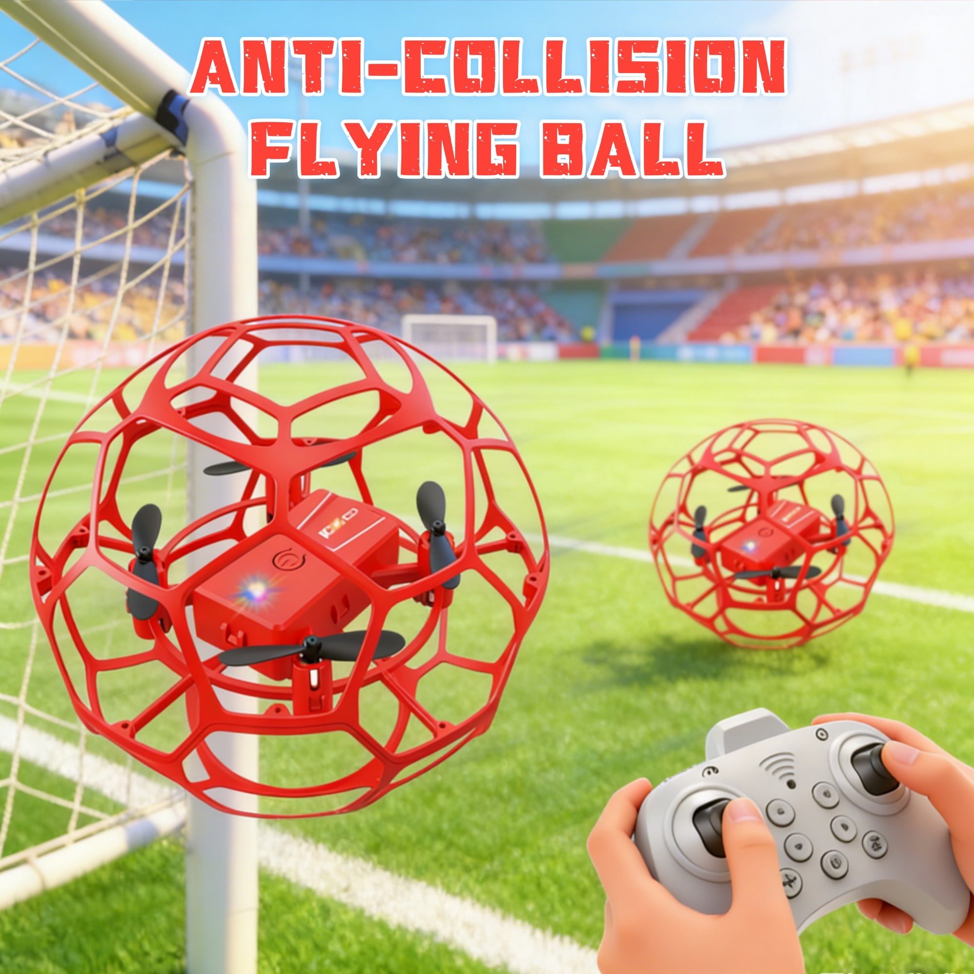 RC Flying Soccer Ball Drone for Kids, Mini Helicopter with Full Protective Net Cage, 360° Flips & LED Lights, One-Key Takeoff, Safe Indoor Outdoor Toy Gift for Boys & Girls.
