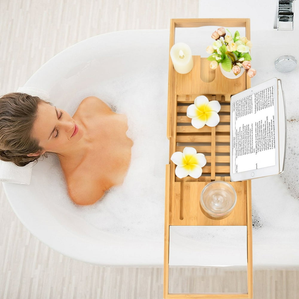 Bamboo Bathtub Caddy Tray With Extending Sides, Ipad Tray ...