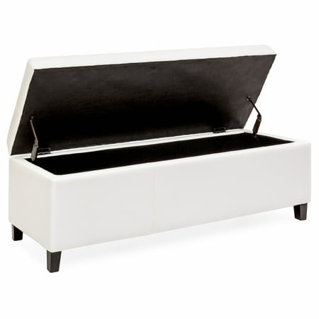 Storage Bench Seating - Best Choice Products Upholstered PU Leather Storage Ottoman Stool Seat Coffee Table Bench for Living Room, Bedroom, Entryway w/ Wooden Frame - Ivory