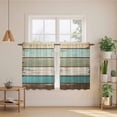thumbnail image 3 of Farmhouse Teal Brown Tier Curtains, Vintage Ombre Wooden Light Filtering Kitchen Curtains, 2Pcs Rod Pocket Half Window Treatments Panels for Sink Cafe Cabinet Basement 27.5x45 Inches, 3 of 9