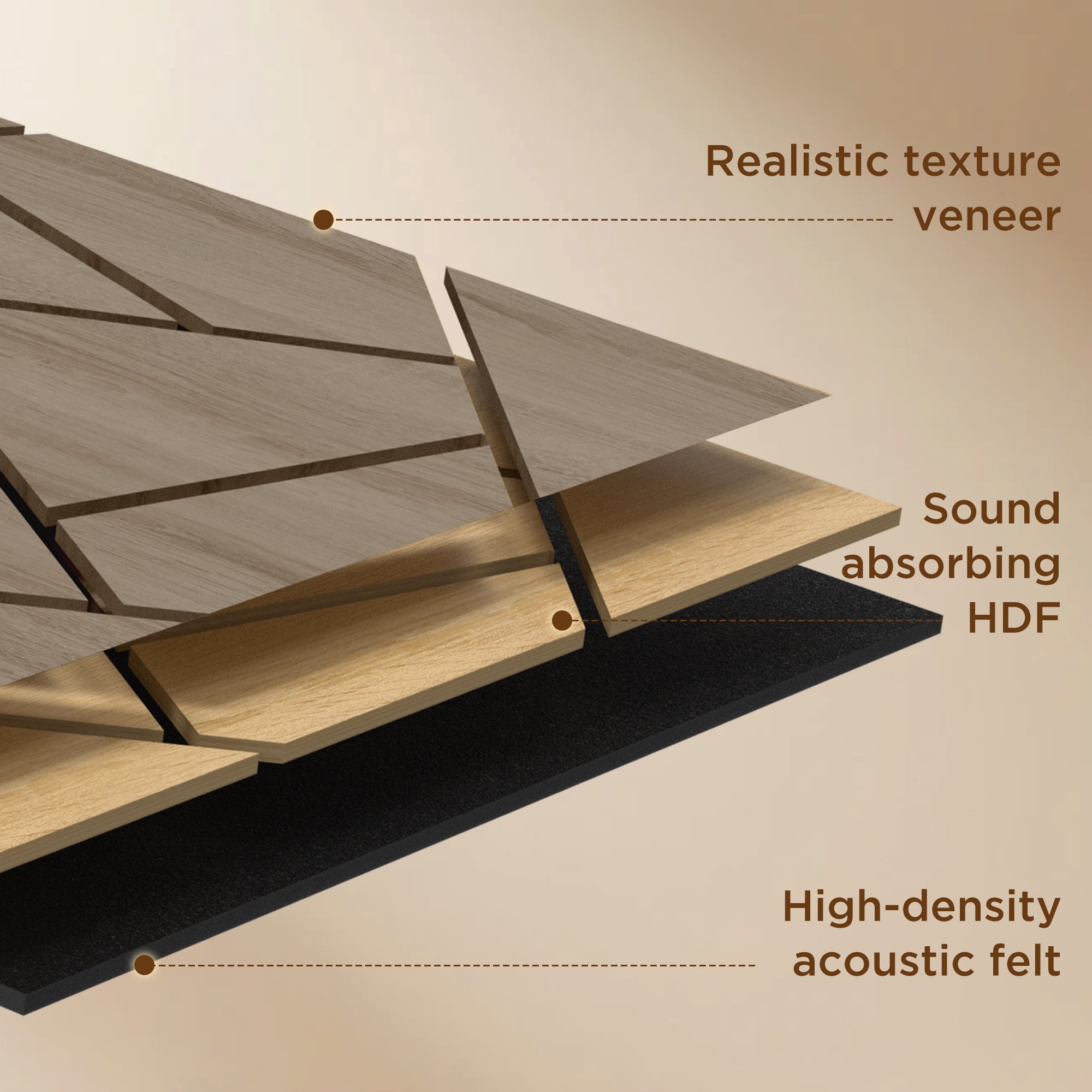 Fahomiss Abstract Geometric Acoustic Wood Slat Wall Tiles 4-Pack 24"x24", 3D Panel, Walnut