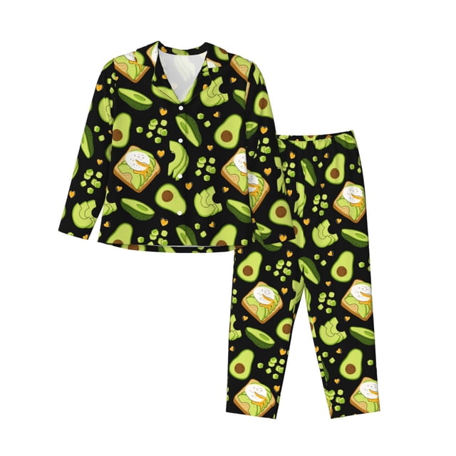 Balery Avocado Toast Conjunto de Pijama con Estampado para Mujer, Conjunto de Dos Piezas con Manga Larga, Ropa de Dormir Suave con Bolsillos, Pijamas Cómodos-Medium