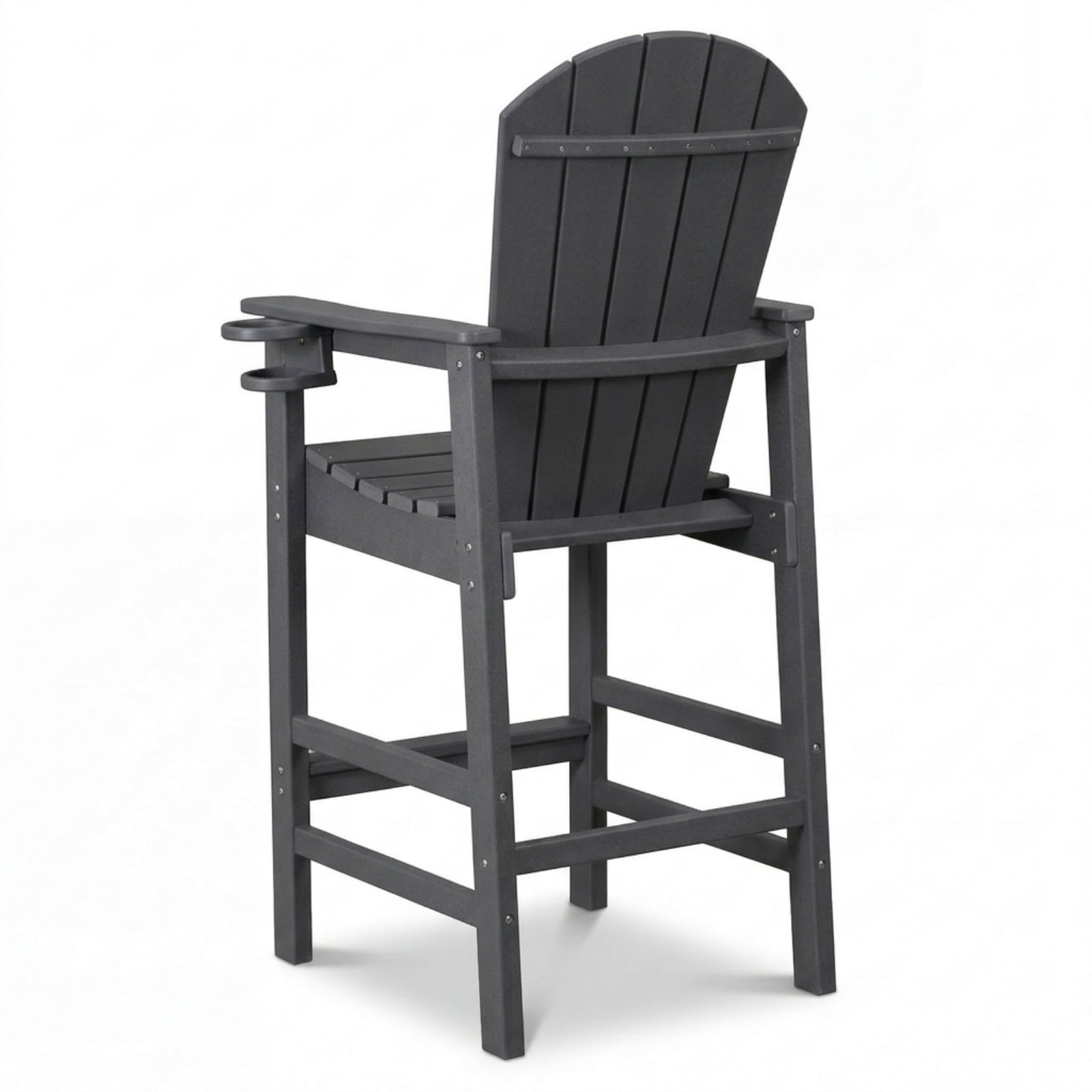 Bar Height Adirondack Chair with Cup Holder, Outdoor Patio HDPE Bar Chair with Armrests, Ergonomic High Back Chair for Deck, Porch, Backyard