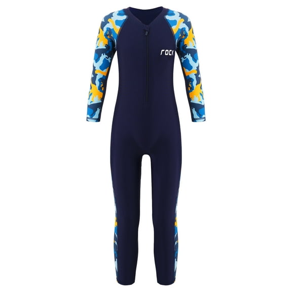 Sholeno Unisex Kids One Piece Swimsuit Full Body Cover Wetsuit Sun Protection Beachwear Bathing Suit Navy Blue 11-12