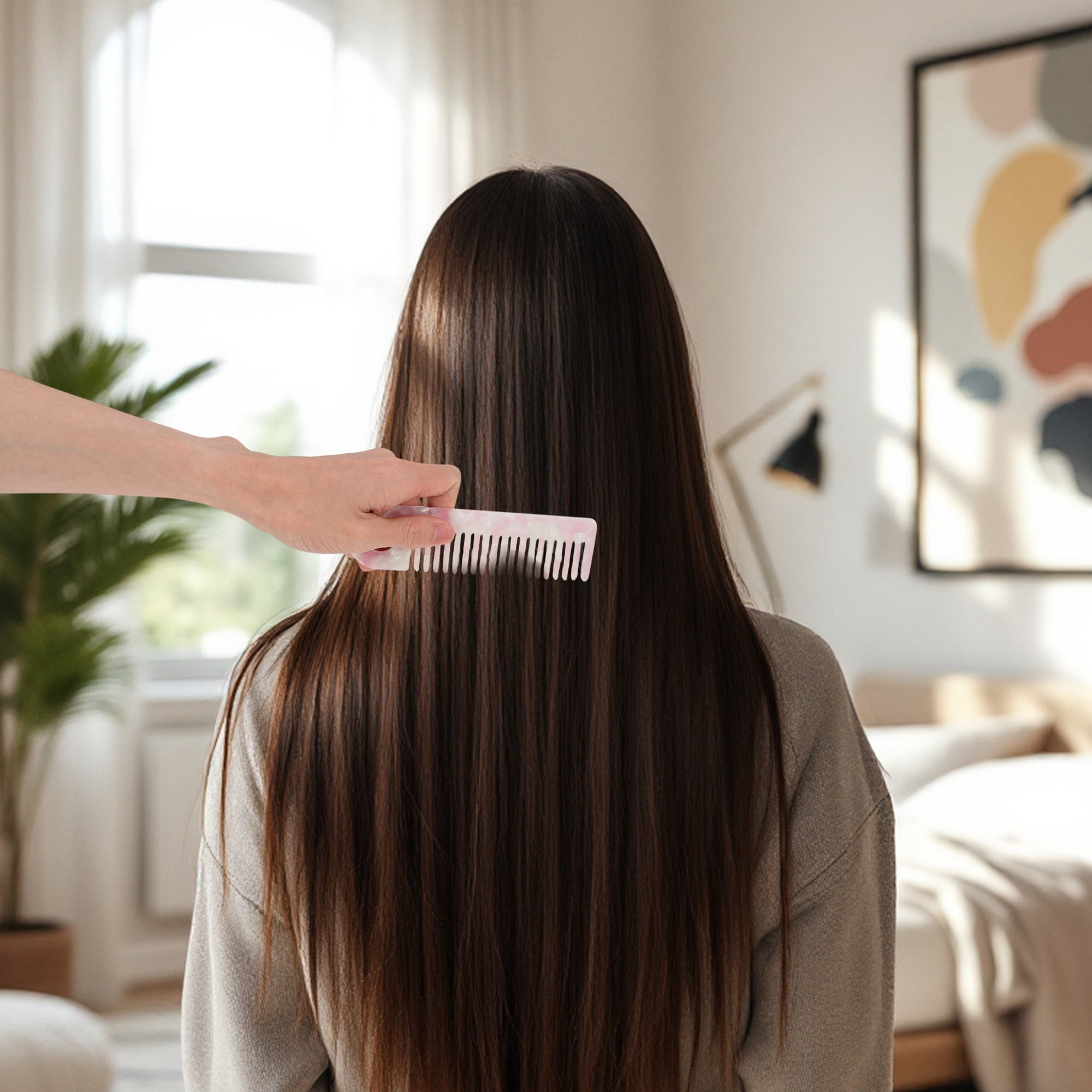 Unique Bargains 1 Pc Exquisite Marble Pattern Hair Comb for All Hair Types Pink, White