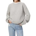 thumbnail image 2 of Women'S Sweater Crew Neck Long Sleeve Pullover Loose Fit Soft Knit Ribbed Hem Fall Winter Outfit Light Gray One size, 2 of 9