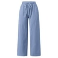 thumbnail image 5 of Frontwalk Women Leggings Solid Color Bottoms Drawstring Yoga Pants Running Loose Jeggings Pockets Trousers Blue L, 5 of 7