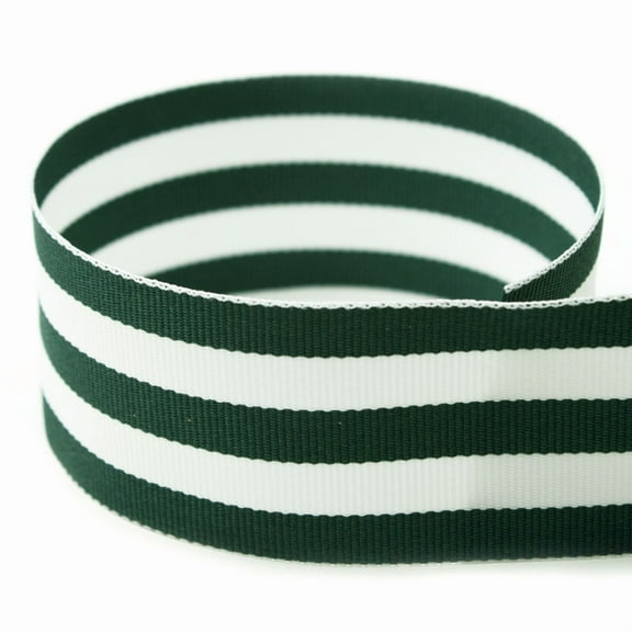 5/8“ Hunter Green & White Taffy Striped Grosgrain Ribbon - 20 Yards - USA Made