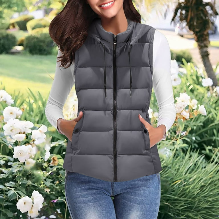 CAICJ98 Vests For Women Work Women Vest Outdoor Polar Soft Vest Sleevess  Jackets Warm Sweater Outerwear with Zip Pockets for Fall Winter Grey,XL