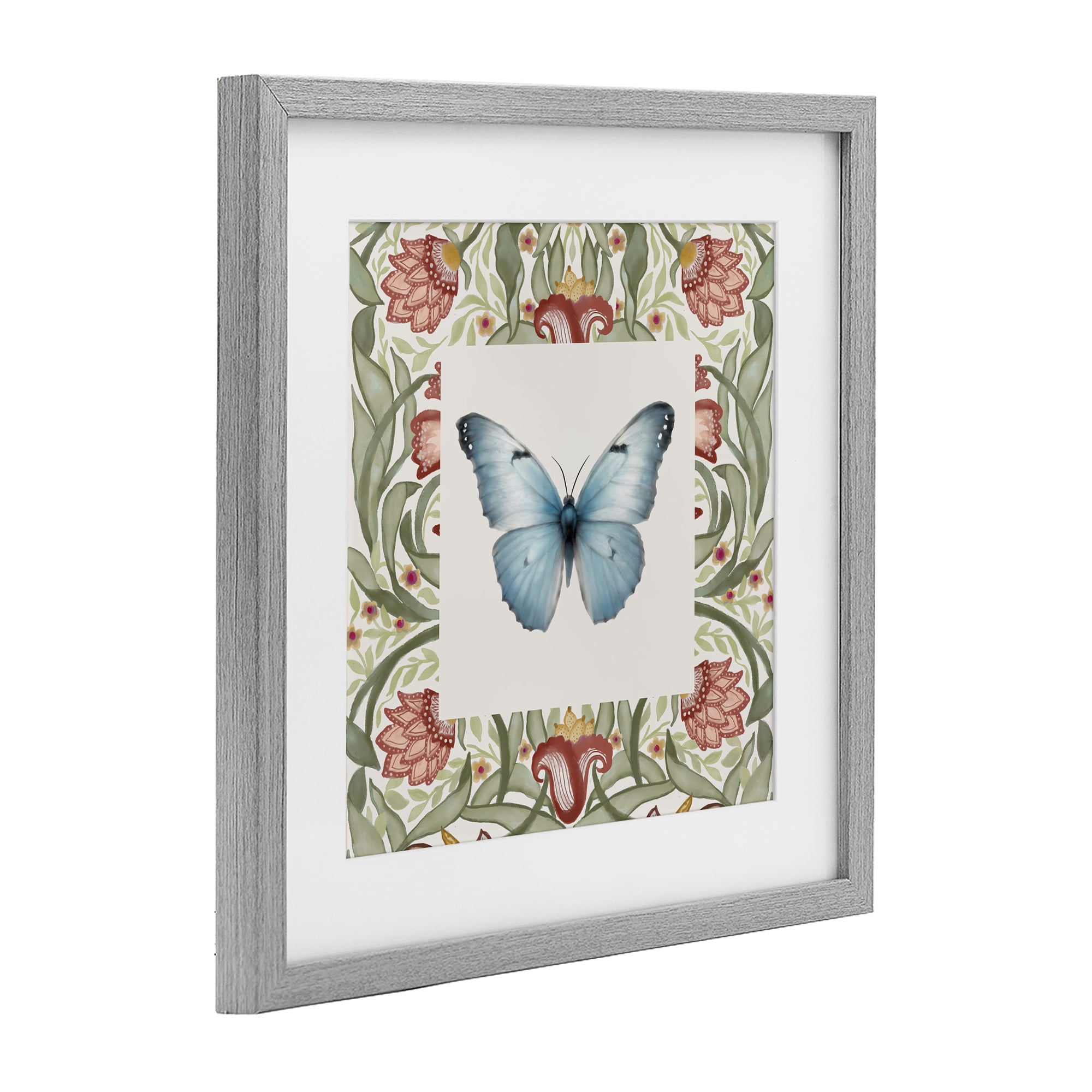 Stupell Industries Baroque Butterfly Vintage Flowers Gray Framed Print Under Glass, design by Elizabeth Medley