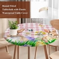thumbnail image 4 of Easter Bunny Round Tablecloth, Fitted Table Cover with Elastic for 55"-60" Round Tables, Spring Easter Eggs Floral Pink Plaid Table Cloth Outdoor Indoor Dinning Party Waterproof Tablecloths, 4 of 7
