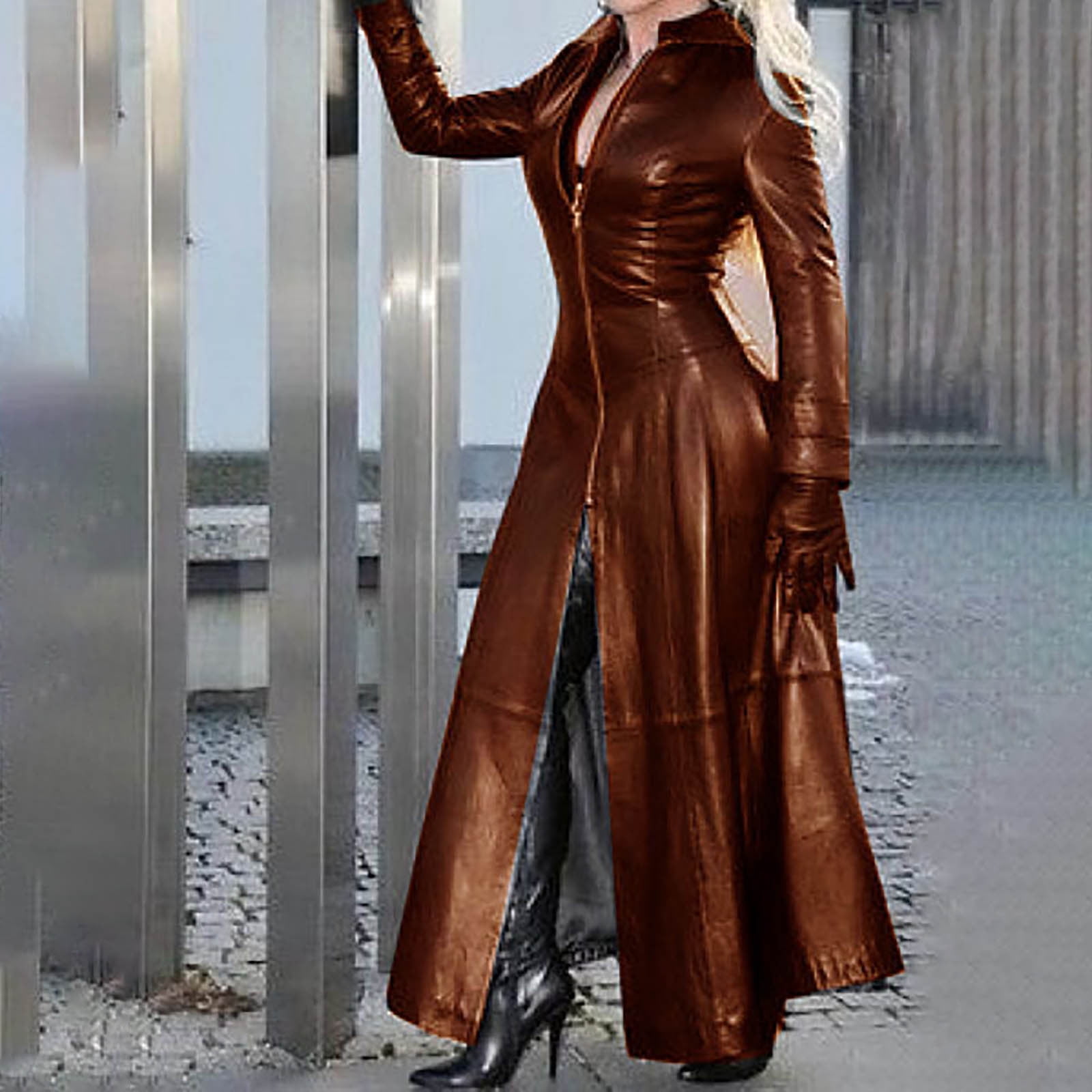 Floor length best sale leather trench coat