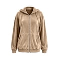 thumbnail image 5 of Gtoiithly Women's Soft Velour Zip Up Hoodie Jacket, Lined Long Sleeve Hooded Sweatshirt, Casual Warm Outerwear for Fall & Winter with Pockets Khaki S, 5 of 5