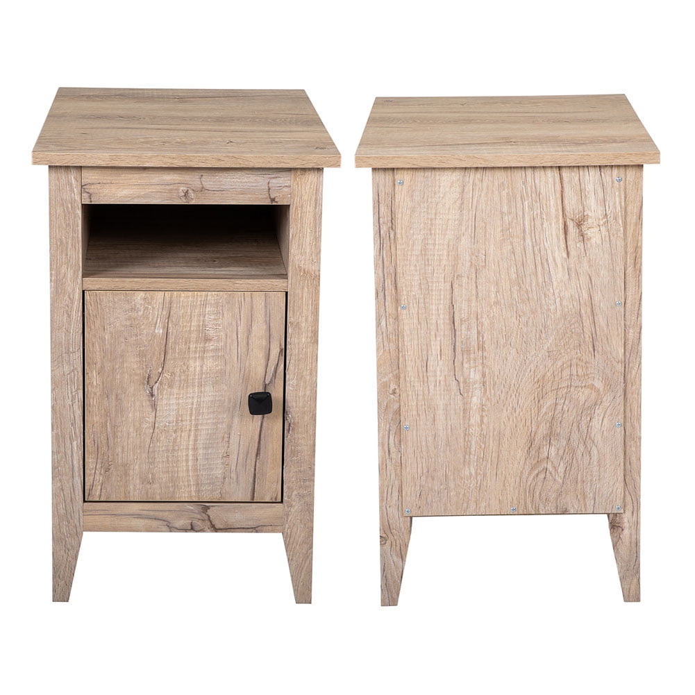 Kadyn Bedside Tables&nbsp;set of 2 for Bedroom, Wooden End Side Table with Storage Cabinet and Open Shelf for Nursery, Bedside Table for Bedroom, Oak