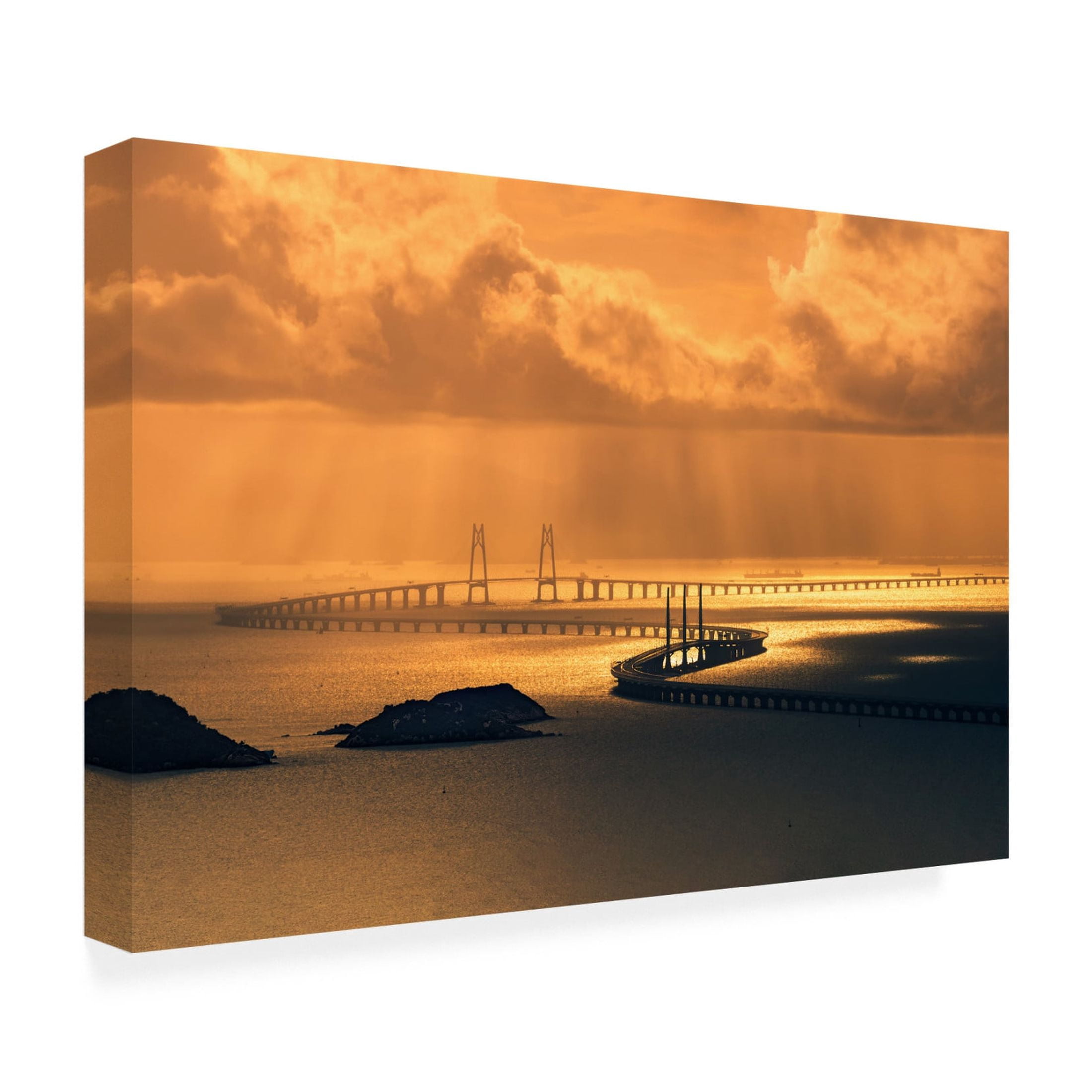 Canvas Wall Art - Royhoo 'Hong Kong Zhuhai Macao Bridge' Wall Art for Living Room, Bedroom, or Office Décor by Trademark Fine Art - 19 x 12 Inches