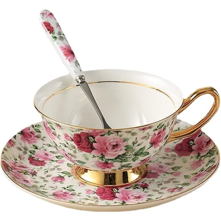 Flower Bone China Tea Cup Saucer Spoon Set 200ml Porcelain Coffee Cup British Afternoon Teacup