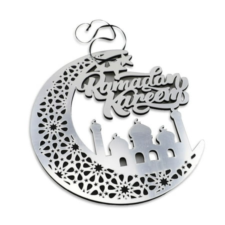 

Ramadan Ornament Simple Hanging Decoration Eid Mubarak Home Decorations Islamic Festival Carving Moon Pendant for Indoor Use Silver