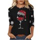 thumbnail image 1 of Navidad Mujeres Tops, Manga 3/4 Cuello Redondo Suéter con Impresión de Vacaciones, Camiseta de Manga Larga, 1 of 7
