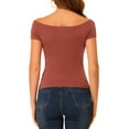 thumbnail image 4 of MODA NOVA Juniors Slim Fit Short Sleeves Off the Shoulder Summer Cropped Top Brownish Red XL, 4 of 6