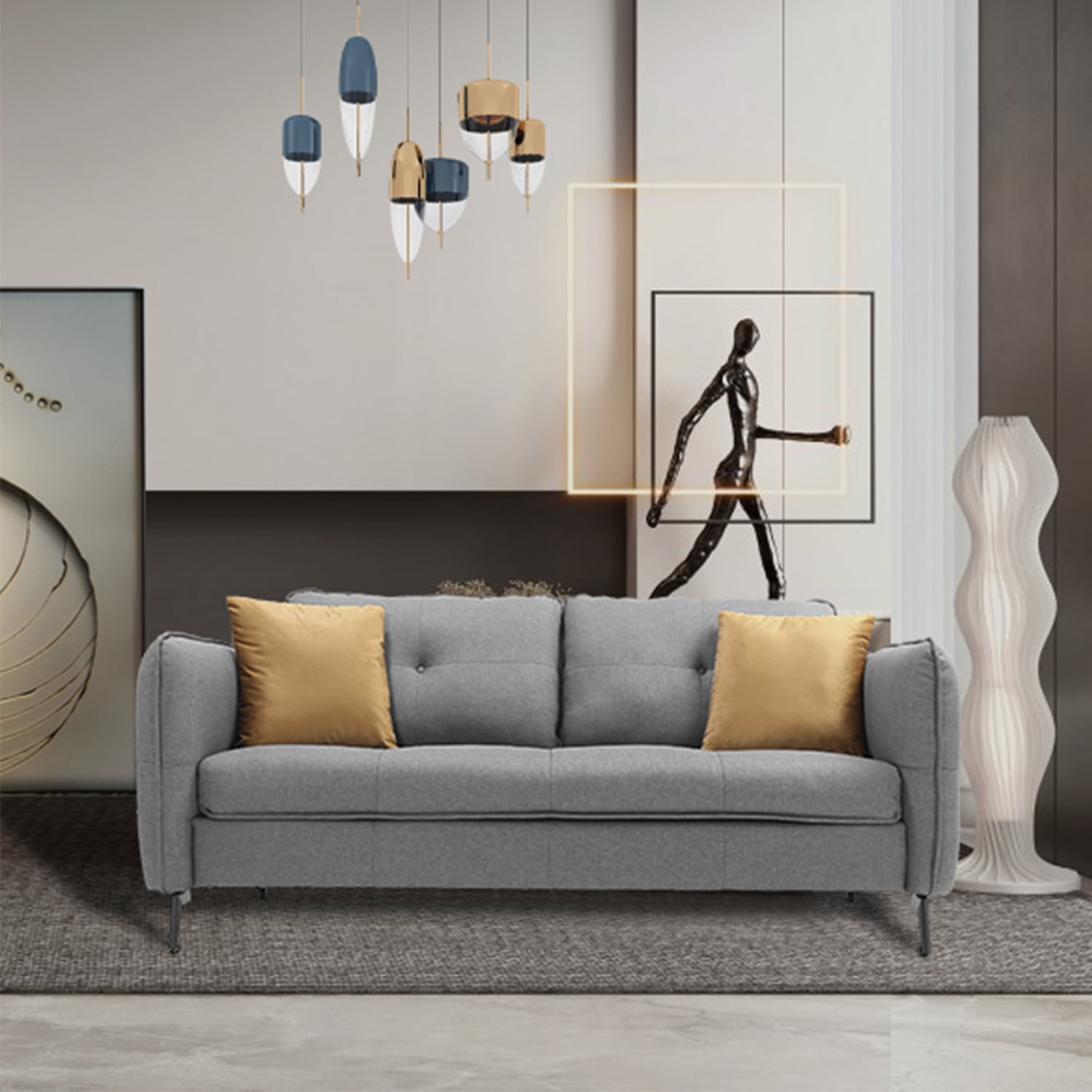 Kadyn 2-Seater Fabric Sofa Couch, Modern Loveseat Sofa with Pillow, Upholstered Linen Fabric Sofa for Living Room, Gray Kadyn 2-Seater Fabric Sofa Couch, Modern Loveseat Sofa with Pillow, Upholstered Linen Fabric Sofa for Living Room, Gray