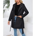 thumbnail image 4 of SWSMCLT Women's Hooded Trench Coat Slim Fit Button Down Rain Jackets Long Coats Waterproof Raincoat Spring Long Sleeve Belted Pockets Black 16, 4 of 5