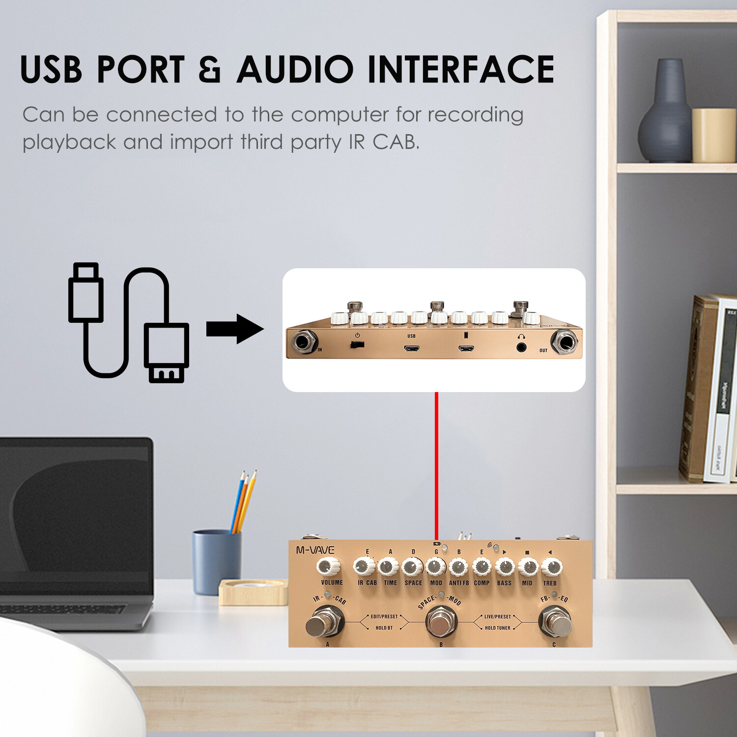 M-VAVE Portable Acoustic Guitar Effect Pedal CUBE AC Multifunctional with Wireless Playback Phone Recording Type-C Audio Interface